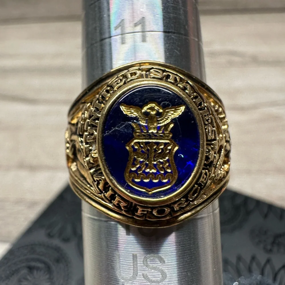 Vintage 14k Gold Filled and Blue Men's UNITED STATES AIR FORCE Ring SZ 12